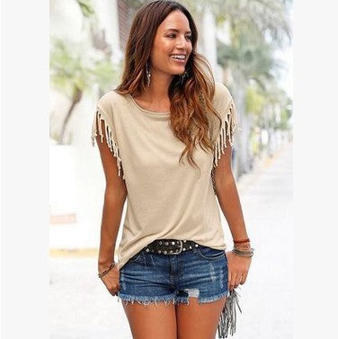 BohoTassel™ Plus Size Fringe Sleeve Cotton T-Shirt – Effortless Style Meets Everyday Comfort
