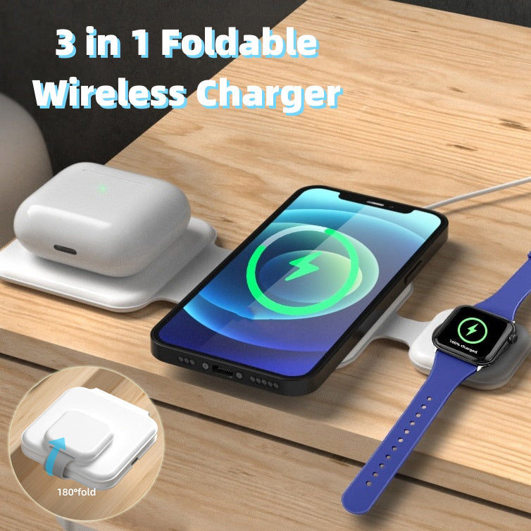 3-in-1 Magnetic Foldable Wireless Charger—Power Up Anytime, Anywhere!