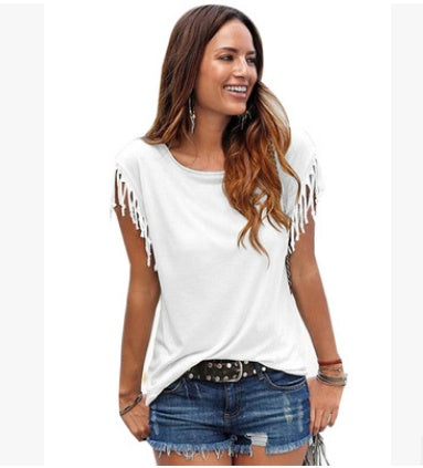 BohoTassel™ Plus Size Fringe Sleeve Cotton T-Shirt – Effortless Style Meets Everyday Comfort