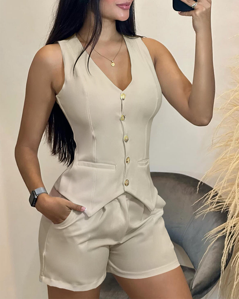 ChicCo-ord Sleeveless Vest & Shorts Set—Effortless Summer Sophistication