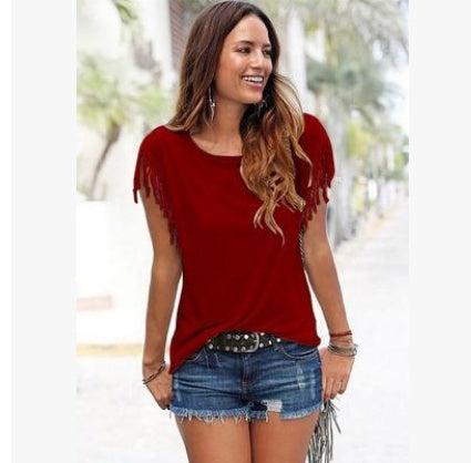 BohoTassel™ Plus Size Fringe Sleeve Cotton T-Shirt – Effortless Style Meets Everyday Comfort