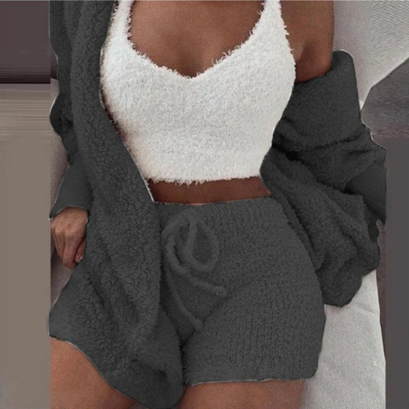🛌 CloudCozy™ 3-Piece Fluffy Pajama Set – Winter Warmth You Can Wear