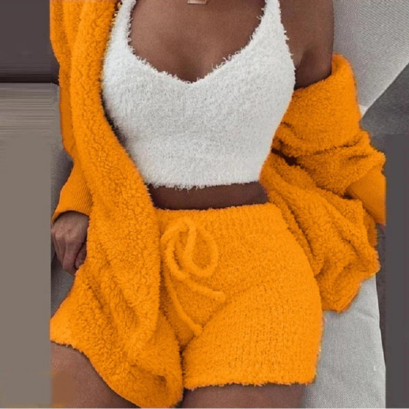 🛌 CloudCozy™ 3-Piece Fluffy Pajama Set – Winter Warmth You Can Wear