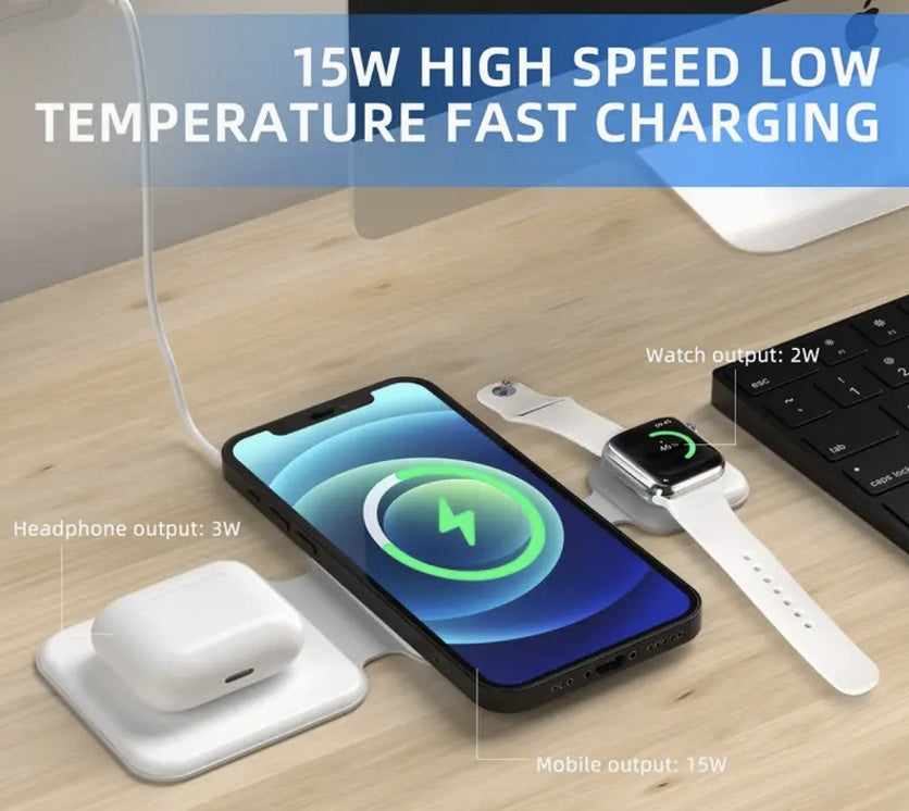 3-in-1 Magnetic Foldable Wireless Charger—Power Up Anytime, Anywhere!