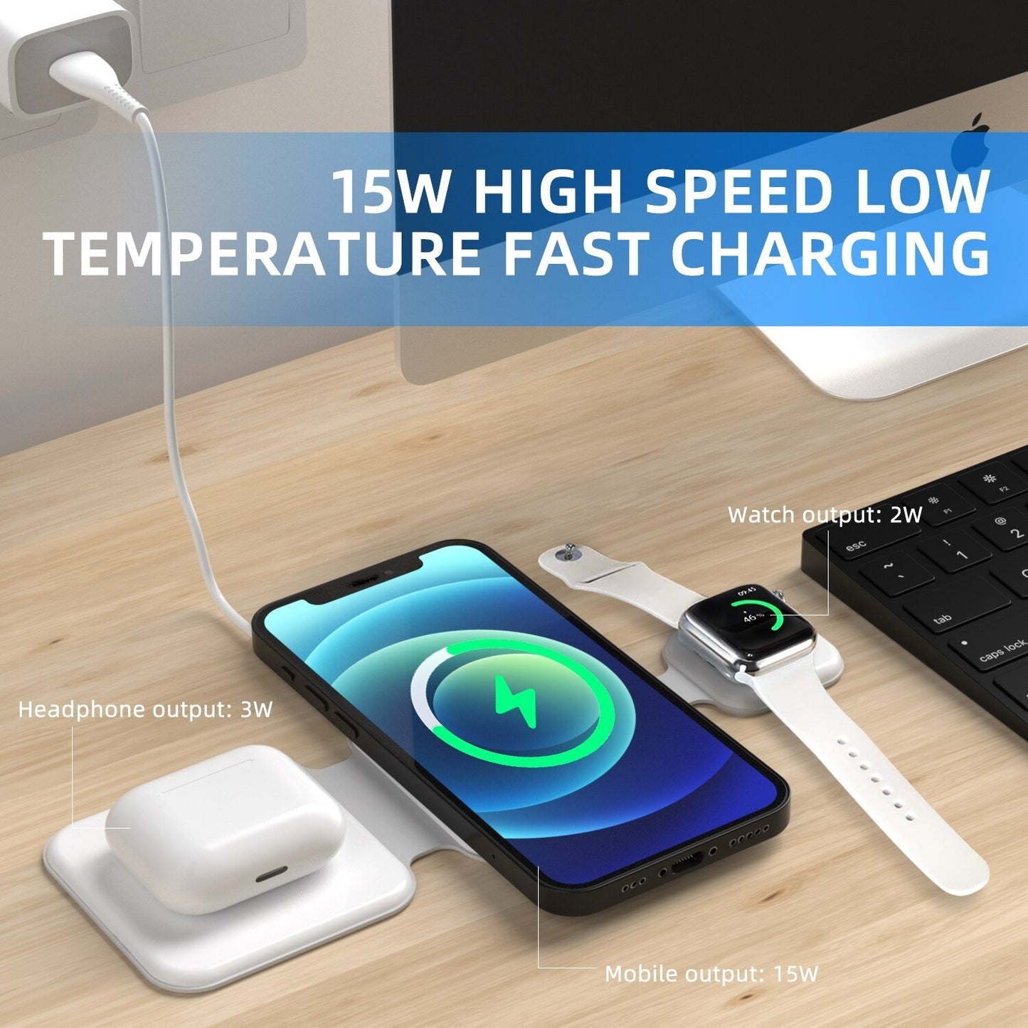 3-in-1 Magnetic Foldable Wireless Charger—Power Up Anytime, Anywhere!