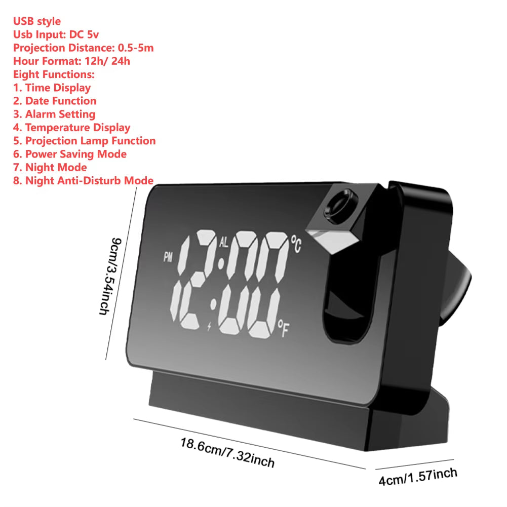 🕒 GlowTime™ Projection Alarm Clock – LED Display with Temperature & 180° Ceiling Projection
