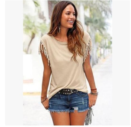 BohoTassel™ Plus Size Fringe Sleeve Cotton T-Shirt – Effortless Style Meets Everyday Comfort
