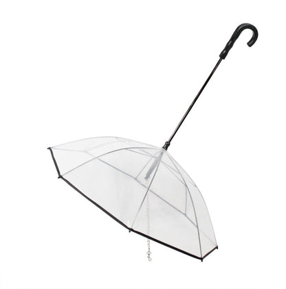 Stay Dry & Stylish – Transparent Dog Umbrella with Leash for Rainy Walks!" ☔