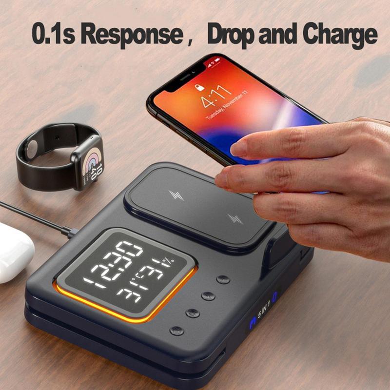 Power Up Your Life: 5-in-1 Wireless Charging Station with LED Alarm Clock