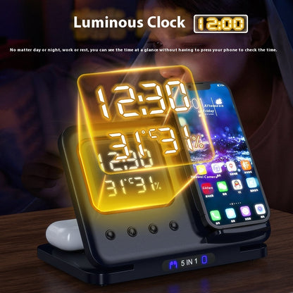 Power Up Your Life: 5-in-1 Wireless Charging Station with LED Alarm Clock