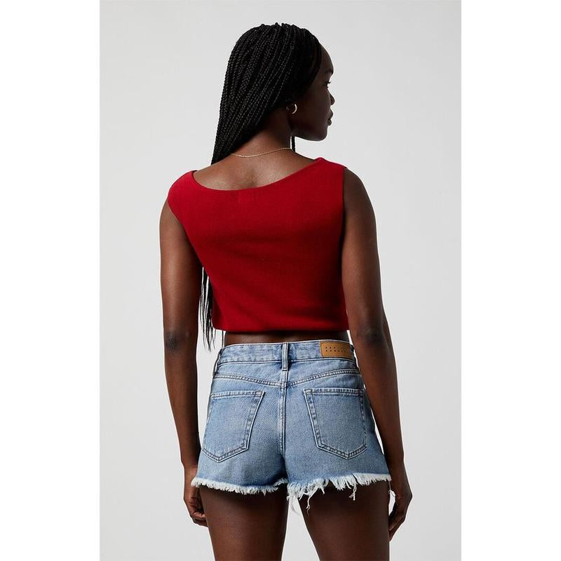 Pacsun Women'S Medium Indigo Ripped Zip Fly High Waisted Denim Festival Shorts