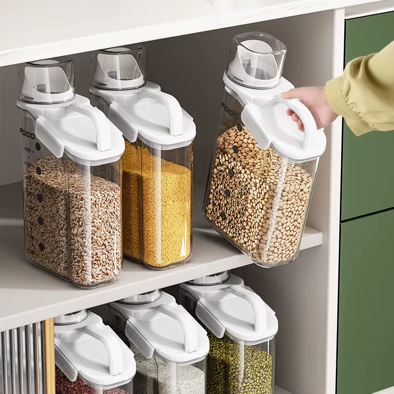 Multi-Purpose SmartSeal™ Storage Dispenser – Airtight, Mess-Free with Built-in Measuring Cup – For Grains, Flour, Cereal & More
