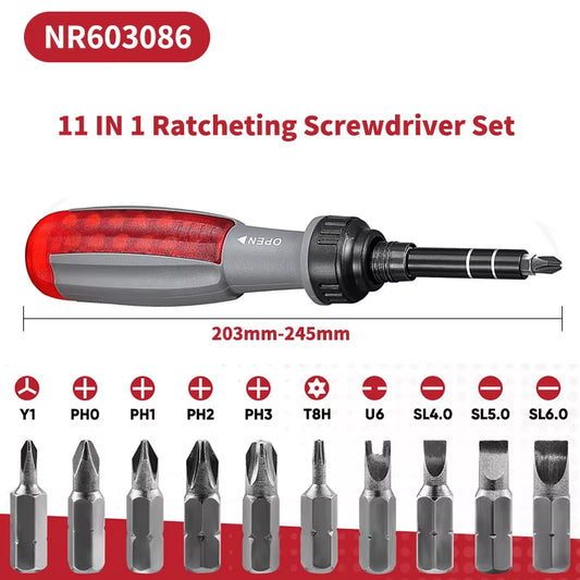 11 in 1 Ratchet Screwdriver Set Telescopic Screwdriver Two-Way ABS Handle Adjustment Forward Reverse Multifunctional Bits Driver