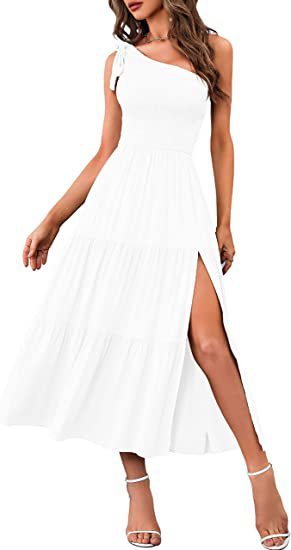 SolaFemme One-Shoulder Pleated Split Maxi Dress