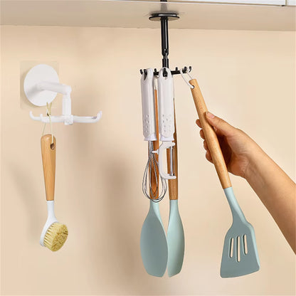 1/2/3Pc Kitchen Utensil Hanger with 7 Hooks 360 Degrees Rotated Kitchen Hook Punch-Free Utensils Storage Rack Multi-Purpose Hook