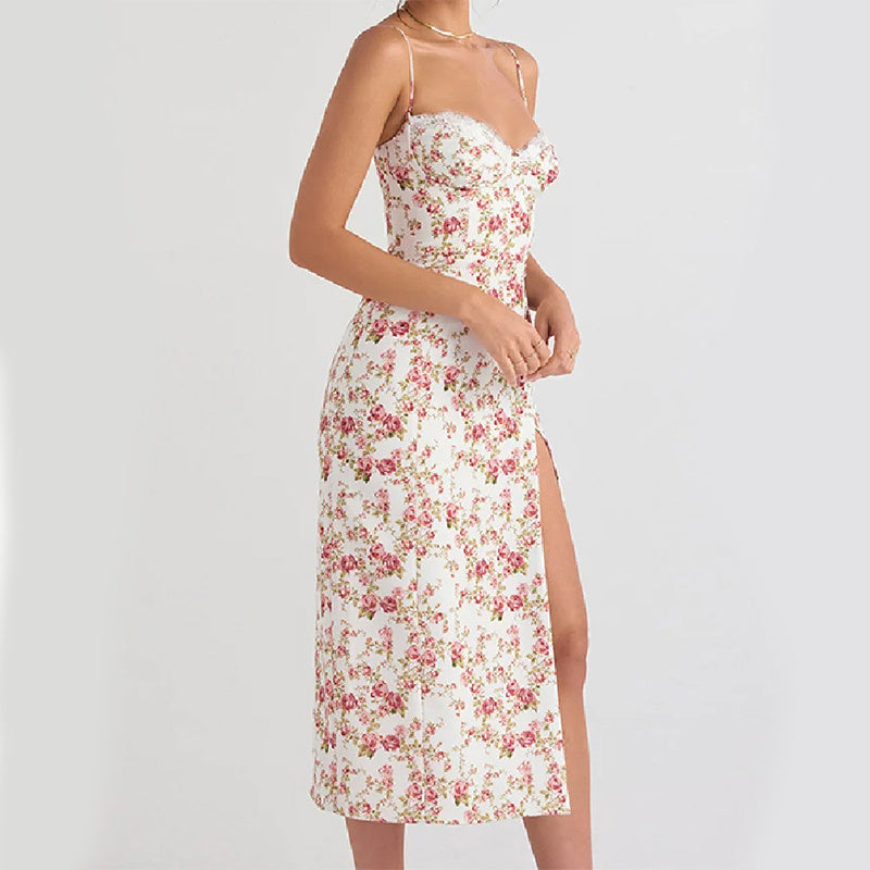 FloralGrace Suspender Maxi Dress