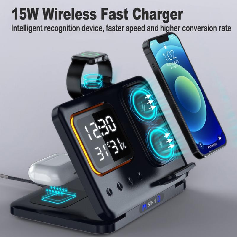 Power Up Your Life: 5-in-1 Wireless Charging Station with LED Alarm Clock