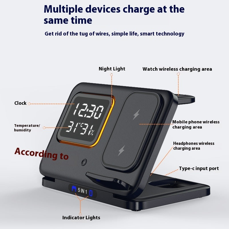 Power Up Your Life: 5-in-1 Wireless Charging Station with LED Alarm Clock