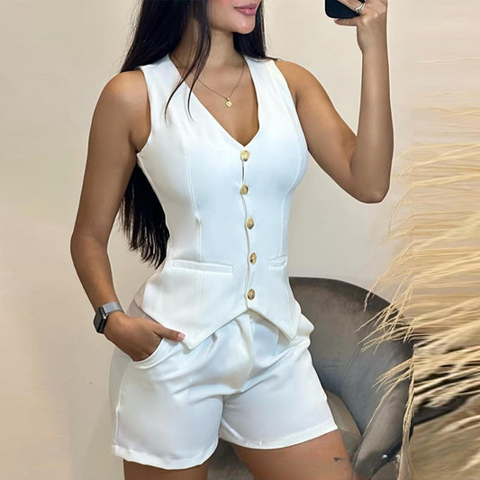 ChicCo-ord Sleeveless Vest & Shorts Set—Effortless Summer Sophistication