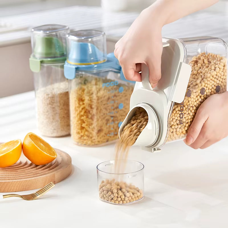 Multi-Purpose SmartSeal™ Storage Dispenser – Airtight, Mess-Free with Built-in Measuring Cup – For Grains, Flour, Cereal & More