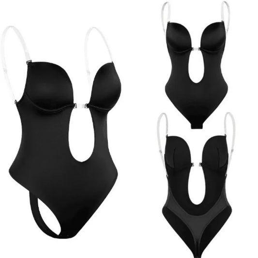 Invisible Bodysuit Women Thong Shaper Body Shapewear Sexy Deep V-Neck Backless Corset Plunge Padded Push up Slimming Underwear