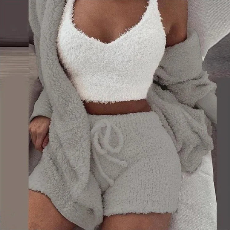 🛌 CloudCozy™ 3-Piece Fluffy Pajama Set – Winter Warmth You Can Wear