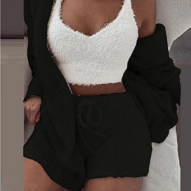 🛌 CloudCozy™ 3-Piece Fluffy Pajama Set – Winter Warmth You Can Wear