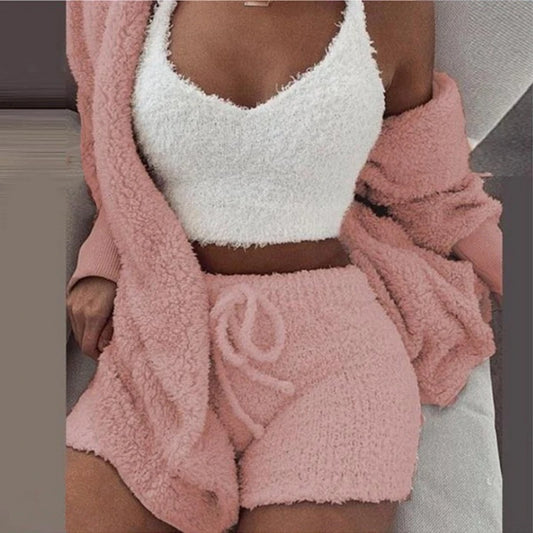 🛌 CloudCozy™ 3-Piece Fluffy Pajama Set – Winter Warmth You Can Wear