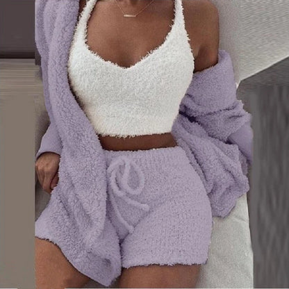 🛌 CloudCozy™ 3-Piece Fluffy Pajama Set – Winter Warmth You Can Wear