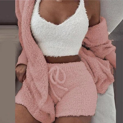 🛌 CloudCozy™ 3-Piece Fluffy Pajama Set – Winter Warmth You Can Wear