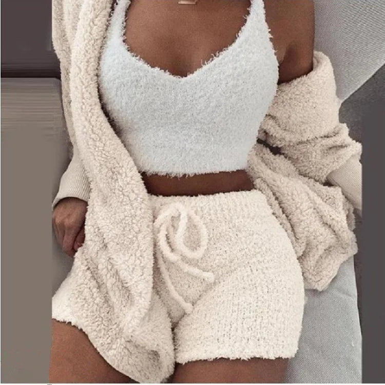 🛌 CloudCozy™ 3-Piece Fluffy Pajama Set – Winter Warmth You Can Wear