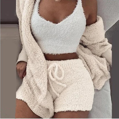 🛌 CloudCozy™ 3-Piece Fluffy Pajama Set – Winter Warmth You Can Wear