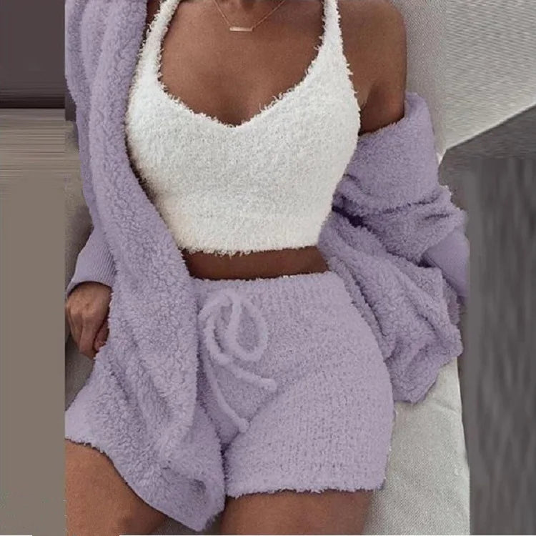 🛌 CloudCozy™ 3-Piece Fluffy Pajama Set – Winter Warmth You Can Wear