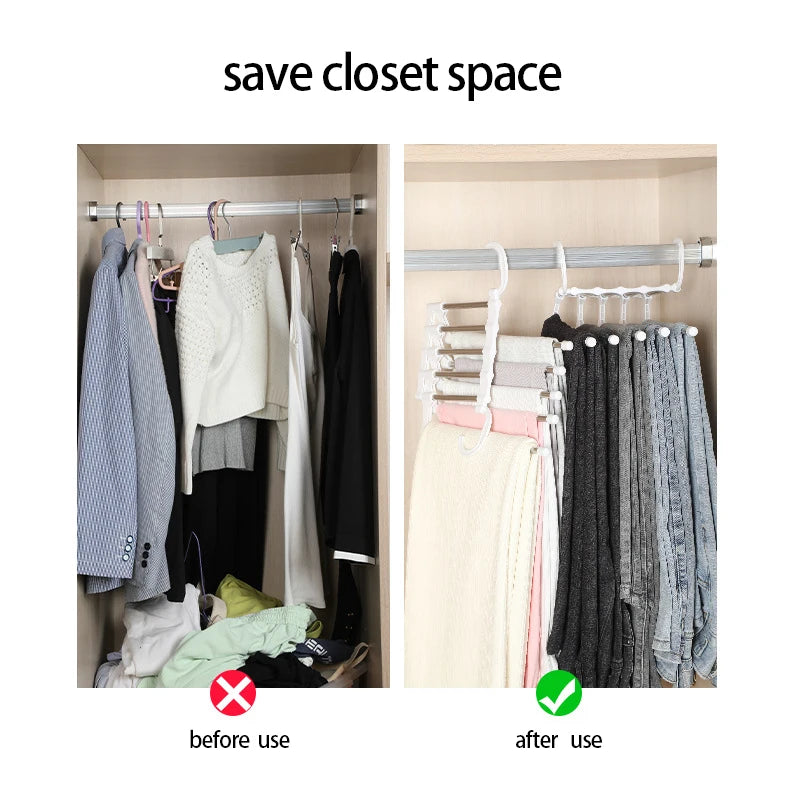 5 in 1 Magic Trousers Rack Closet Storage Organizer Multi-Layer Pants Rack Folding Clothing Hanger Wardrobe Storage Organization