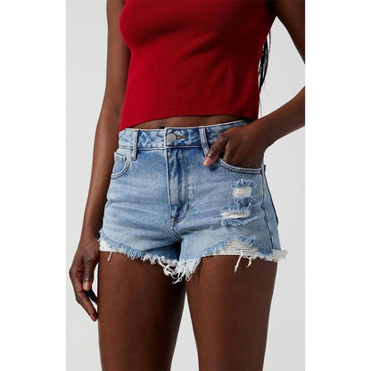 Pacsun Women'S Medium Indigo Ripped Zip Fly High Waisted Denim Festival Shorts