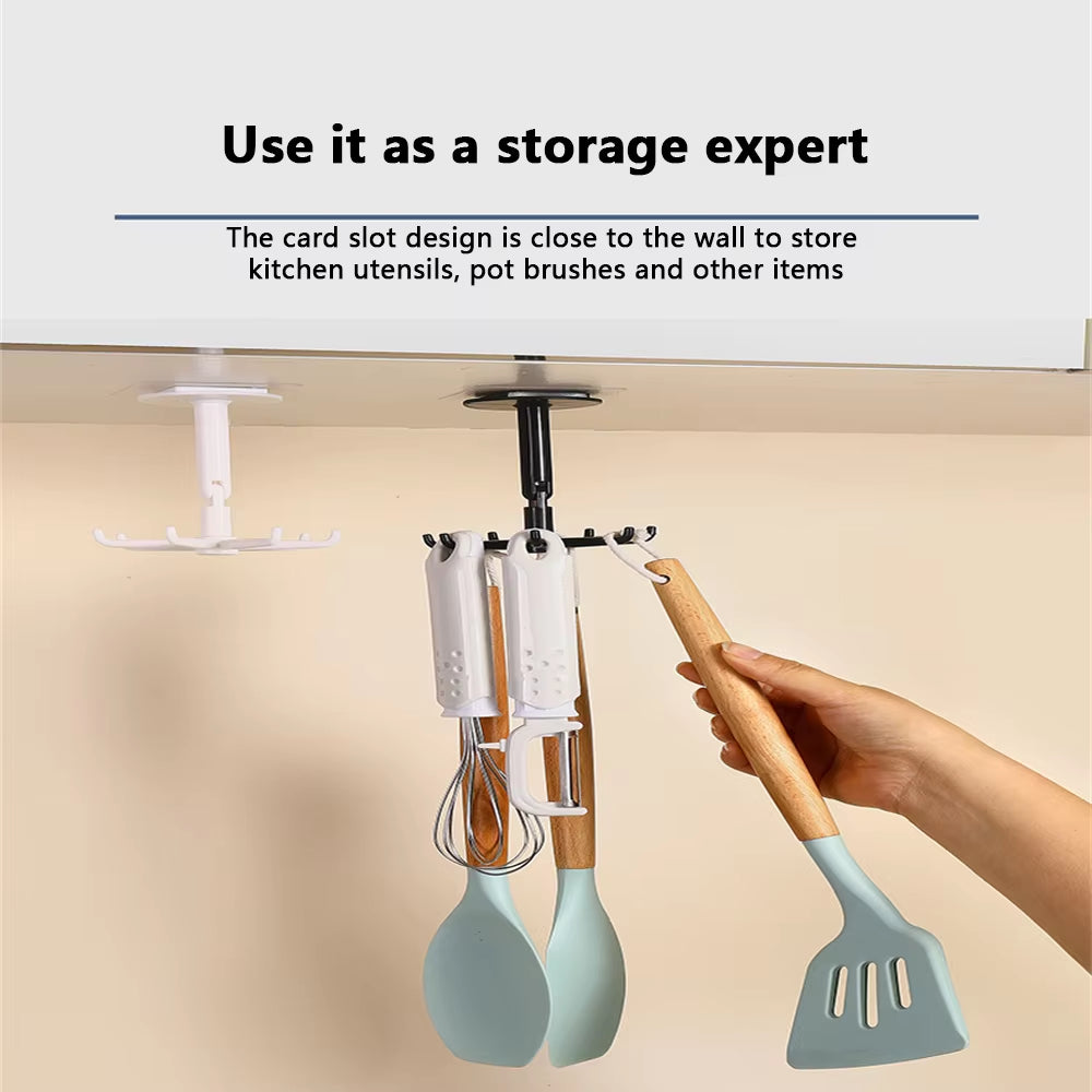 1/2/3Pc Kitchen Utensil Hanger with 7 Hooks 360 Degrees Rotated Kitchen Hook Punch-Free Utensils Storage Rack Multi-Purpose Hook