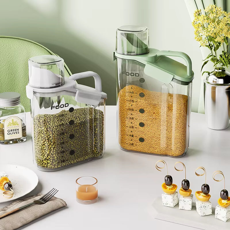 Multi-Purpose SmartSeal™ Storage Dispenser – Airtight, Mess-Free with Built-in Measuring Cup – For Grains, Flour, Cereal & More