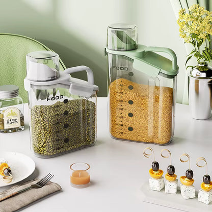 Multi-Purpose SmartSeal™ Storage Dispenser – Airtight, Mess-Free with Built-in Measuring Cup – For Grains, Flour, Cereal & More