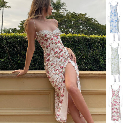 FloralGrace Suspender Maxi Dress