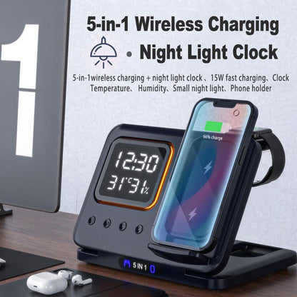 Power Up Your Life: 5-in-1 Wireless Charging Station with LED Alarm Clock