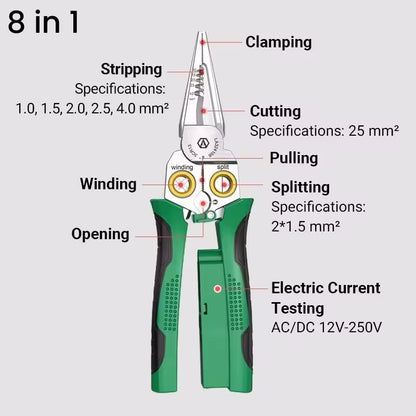 8-In-1 Stainless Steel Electrician Scissors Multifunction Manually Shears Groove Cutting Wire and Thin Steel Plate Hand Tools