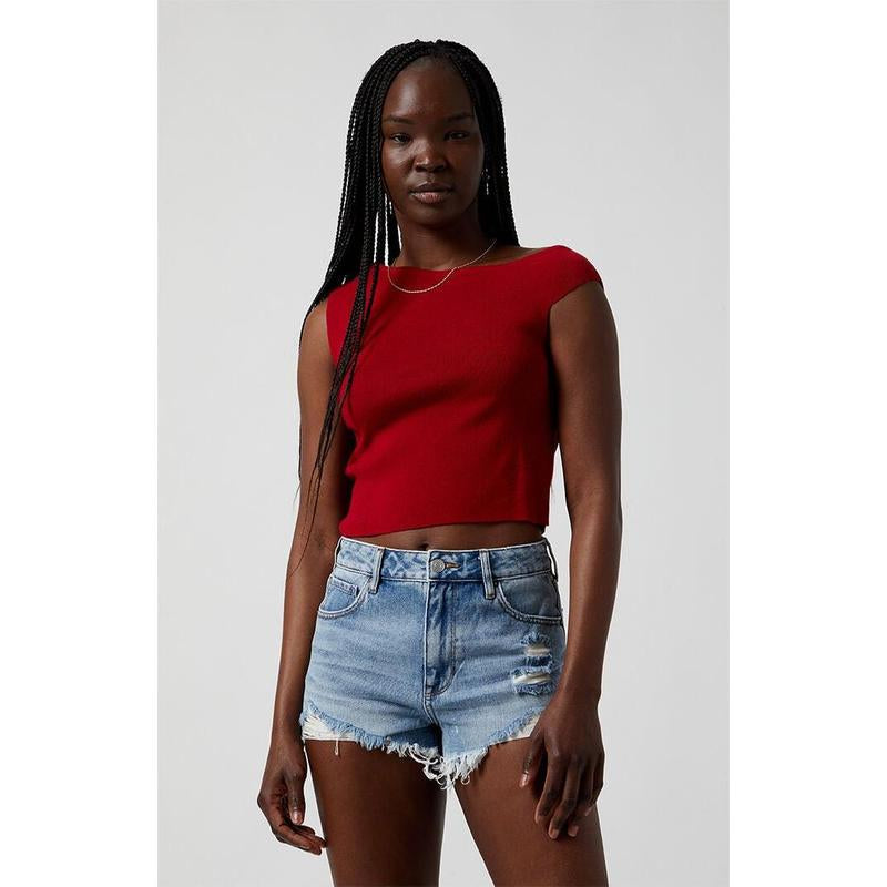 Pacsun Women'S Medium Indigo Ripped Zip Fly High Waisted Denim Festival Shorts