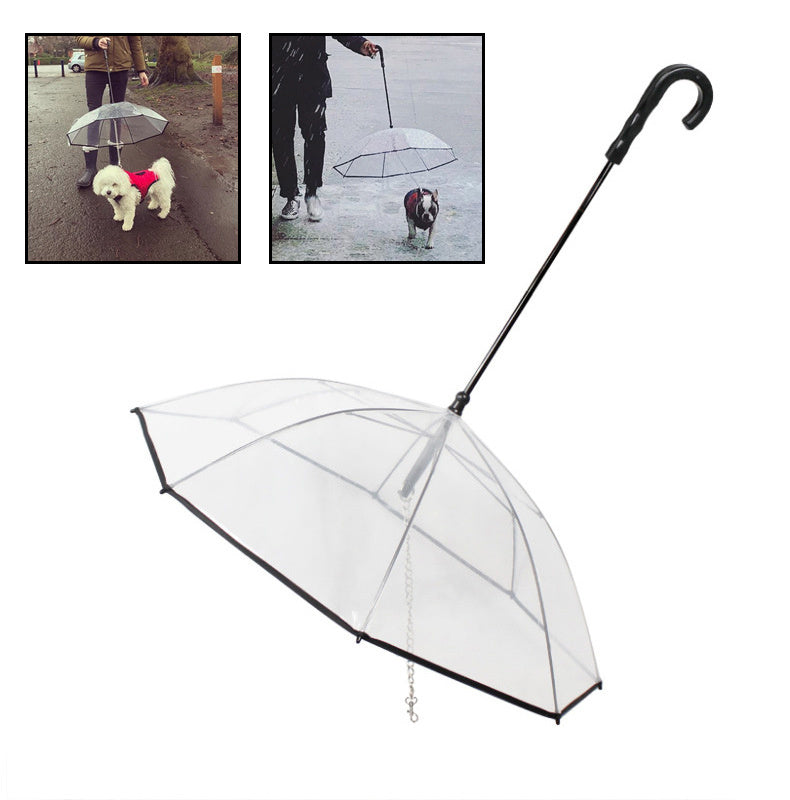Stay Dry & Stylish – Transparent Dog Umbrella with Leash for Rainy Walks!" ☔