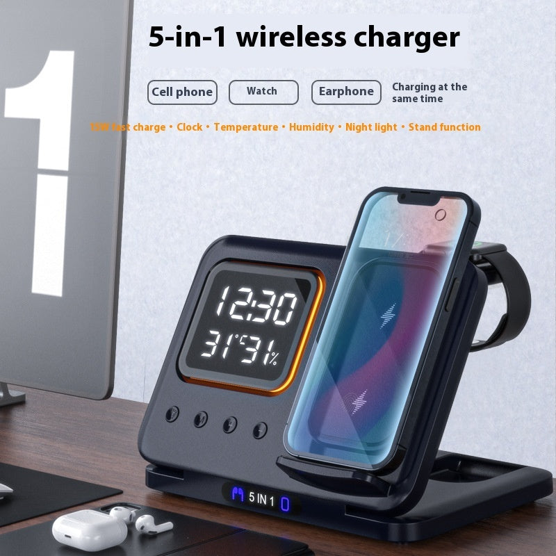 Power Up Your Life: 5-in-1 Wireless Charging Station with LED Alarm Clock