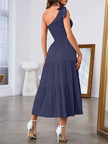 SolaFemme One-Shoulder Pleated Split Maxi Dress